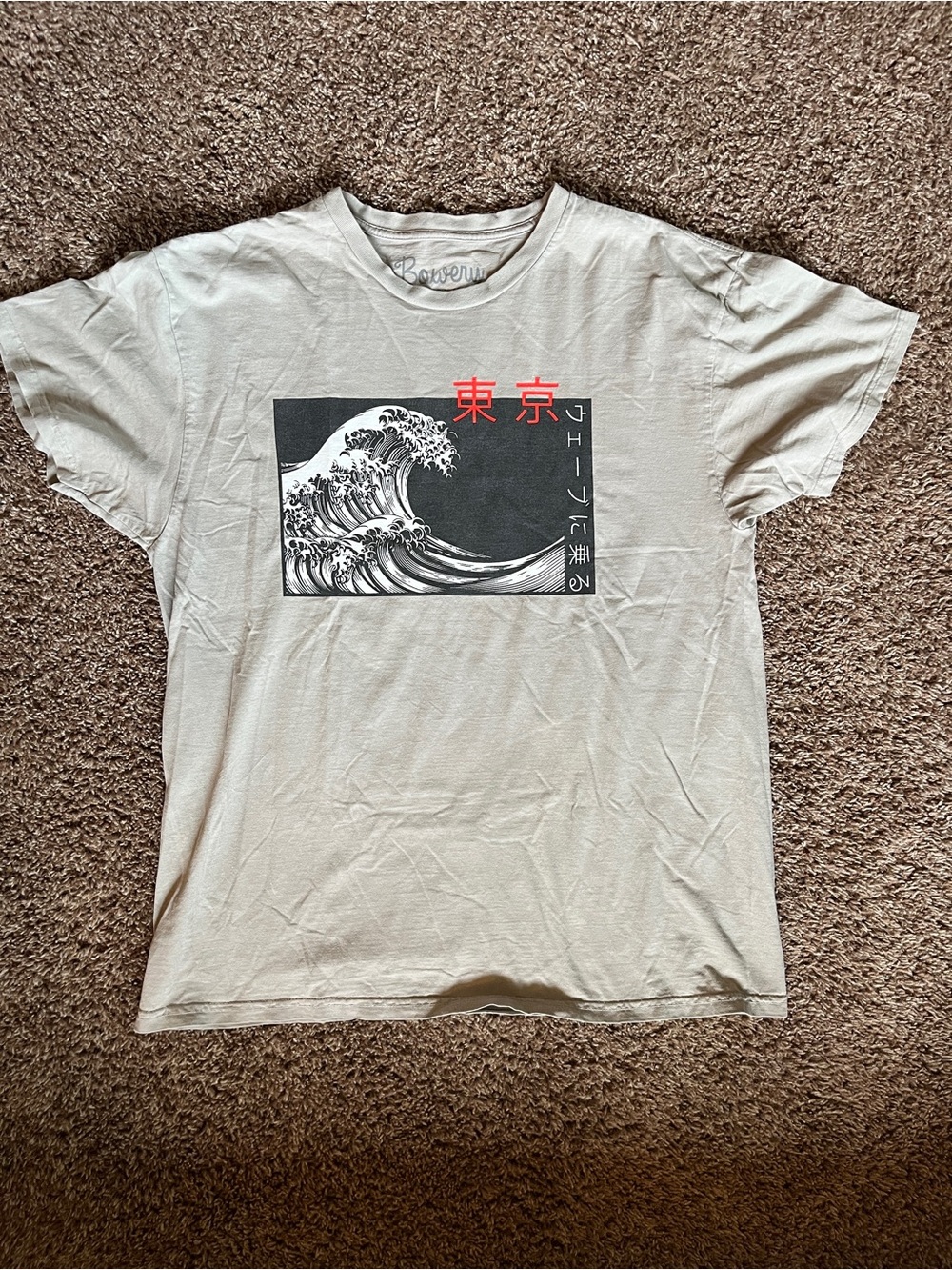 Gray Graphic Tokyo Wave Crewneck T-Shirt